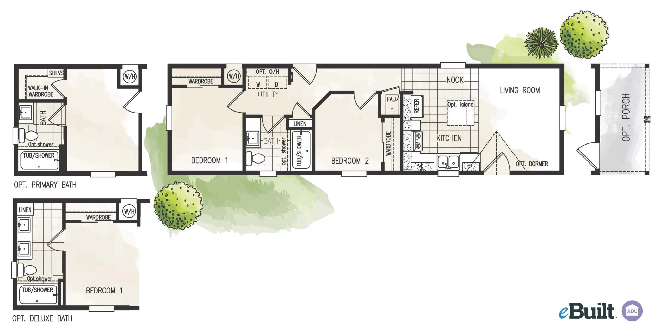 Fairpoint 14482C floor plan — 2 Bed, 1 Bath, 648 to 830 sq. feet