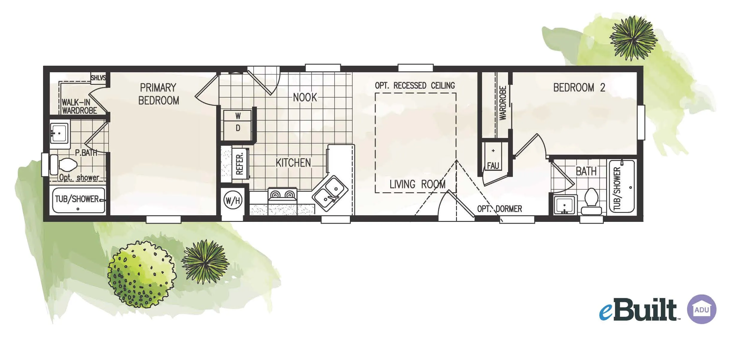 Fairpoint 14522D floor plan — 2 Bed, 2 Bath, 702 to 830 sq. ft.